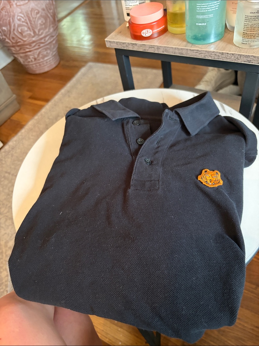 Kenzo Navy Polo Shirt with Orange Tiger Patch